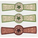 Beer labels, Charles Wells Ltd, Bedford, 3 stopper labels, 2 green and 1 brown (vg) (3)