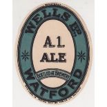 Beer label, Wells Watford Brewery Ltd, Watford, A1 Ale, vertical oval, 97mm high (vg) (1)