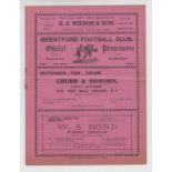 Football programme, Brentford v Watford 27 Oct 1928, Division 3 South (sl crease, gd/vg) (1)
