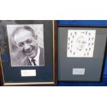 Autographs, 2 framed autographs, Max Wall containing a photo montage of Max Wall with a pencil