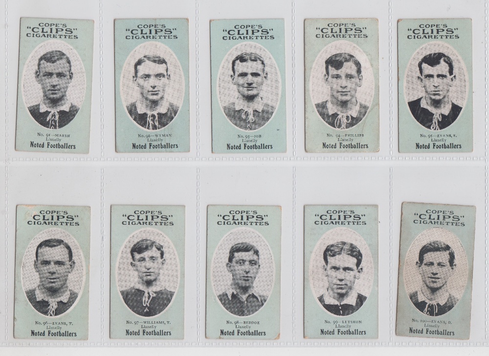 Cigarette cards, Cope's, Noted Footballers (Clips, 120 Subjects), Llanelly, 10 cards, nos 91-100