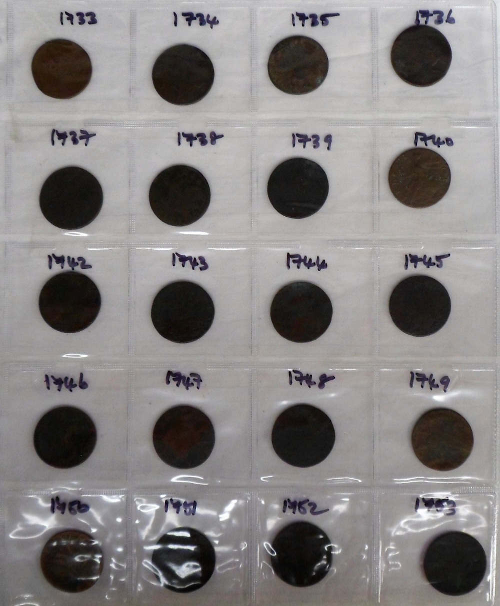 Coins, a folder containing a collection of GB copper coins 1672-1775 all believed to have been dug - Image 8 of 12