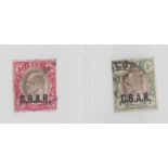 Stamps, Transvaal, 1/2d and 1d used stamps, both overprinted 'C.S.A.R.' (Central South African