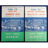 Football programmes, two FA Cup Finals, Aston Villa v Manchester United 1957 & Bolton Wanderers v