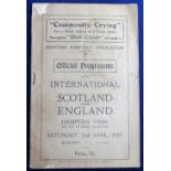 Football programme, Scotland v England, 2 July 1927, played at Hampden Park. England team includes