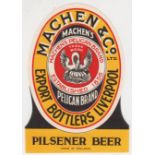 Beer label, Machen & Co, Liverpool, Pilsener Beer, shaped v.o, 110mm high (vg)