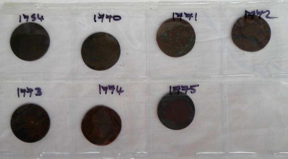 Coins, a folder containing a collection of GB copper coins 1672-1775 all believed to have been dug - Image 10 of 12