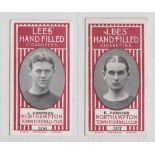 Cigarette Cards, Lees, Northampton Town Football Club, 2 type cards, nos. 306 (vg) & 307 (gd)