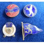Football badges, four enamelled football badges, all circa 1955/6 7 with button-hole backs,