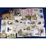 Ephemera, Greetings Cards. 35+ Victorian/Edwardian Cat related greetings cards inc. 1 mechanical