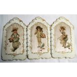 Collectables, Silk Trifold Card circa 1900. 3 ornate gilded card frames each enclosing a silk