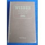 Cricket, Wisden's Cricketers' Almanack 1941, hard back edition with gilt lettering to front and