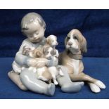 Collectables, Lladro figure 'New Playmates' boy with dog and puppies (ex unboxed)