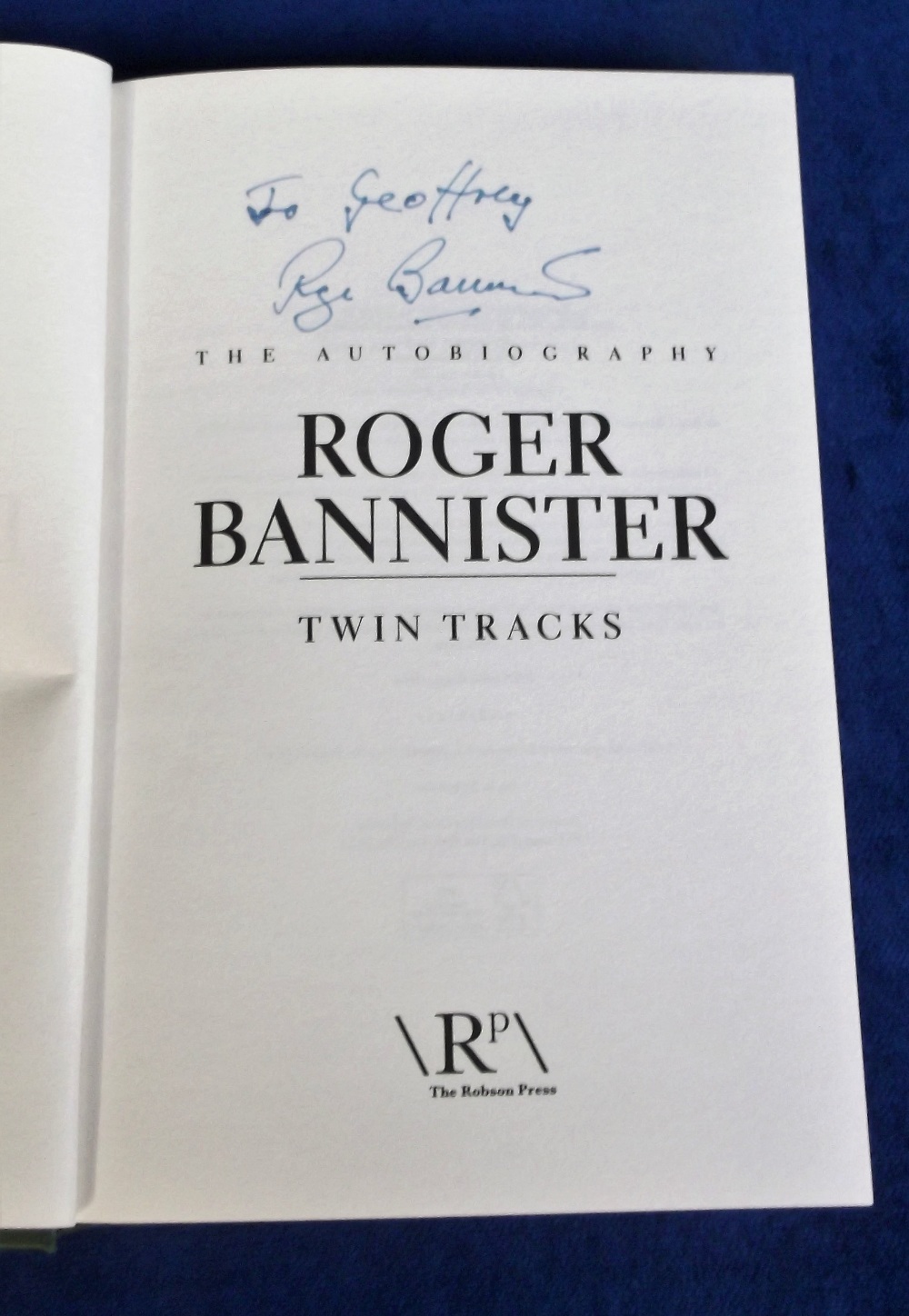 Autographed book, Roger Bannister autobiography 'Twin Tracks', first edition 2014, with