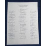 Football autographs, England World Cup squad 1998, a printed sheet with heading '30 players chosen