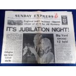 Football autographs, World Cup 1966, two, complete, original newspapers, The Evening News & Star,