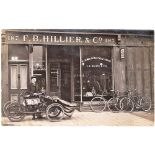 Postcard, Croydon, RP showing shop front for F B Hillier and Co, 187 St James Rd, Cycle depot and