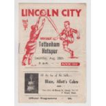 Football programme, Lincoln City v Tottenham Hotspur, 28 August 1948, 2nd division fixture,