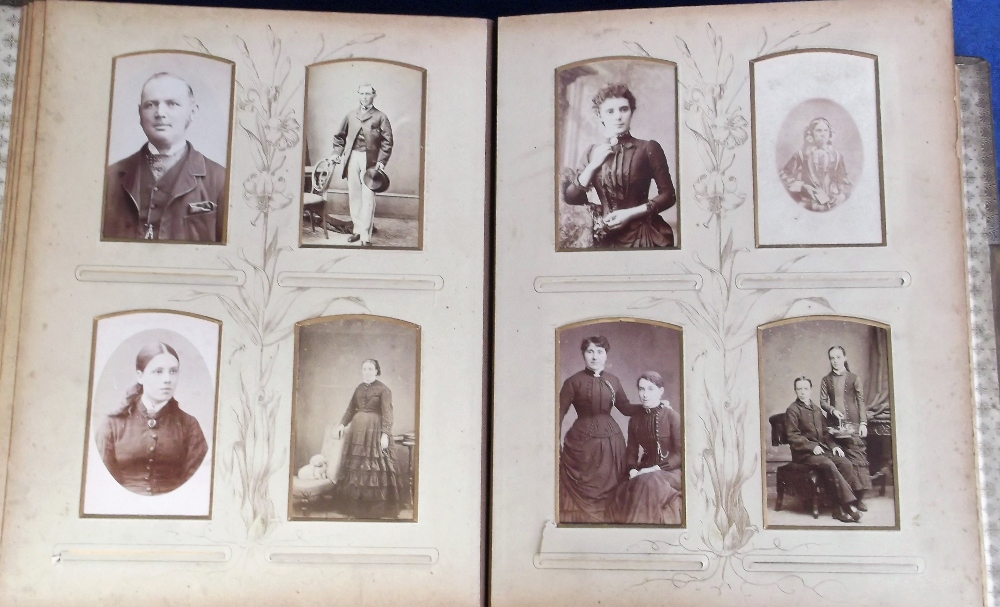 Ephemera, a leather bound 16 page Victorian photograph album containing 65+ cartes de visite and - Image 2 of 2