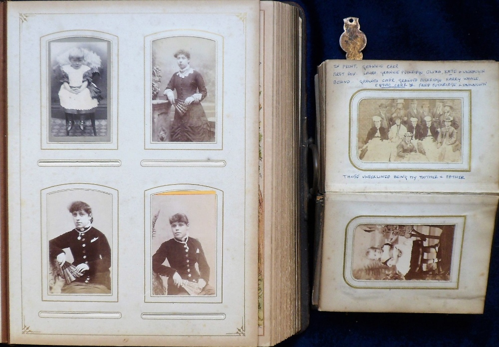 Victorian Carte de Visite Albums, 1 small leather bound album of 25 double sided pages decorated - Image 3 of 4