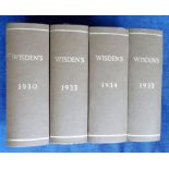 Cricket, Wisden's Cricketers' Almanacks, 4 editions for 1930, 1933, 1934 & 1935, all soft cover