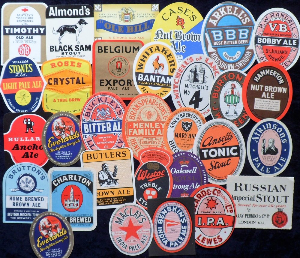 Beer labels, a mixed selection of 30 labels, various shapes, sizes, manufacturers and ages, inc.