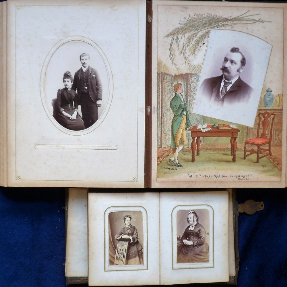 Victorian Carte de Visite Albums, 1 small leather bound album of 25 double sided pages decorated - Image 2 of 4