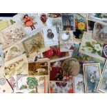 Tony Warr Collection, Greetings Cards, 100+ assorted cards circa 1880-1930 including die cut, fold