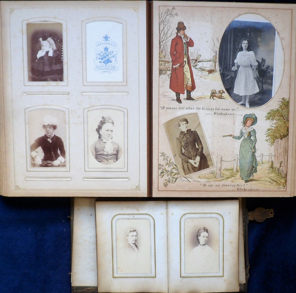 Victorian Carte de Visite Albums, 1 small leather bound album of 25 double sided pages decorated