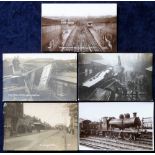 Postcards, Railways, 5 RP's, two showing East Croydon train collision 10 July 1909, East Croydon
