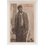 Postcard, Political, Italy, sepia card showing hanged man, Italy Does Not Forget by De Luppoli of