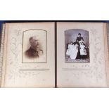 Ephemera, a leather bound 16 page Victorian photograph album containing 65+ cartes de visite and