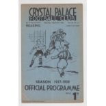 Football Programme, Crystal Palace Reserves v Reading Reserves, 8 Sept 1937, London Combination (