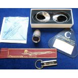 Aviation, Concorde, selection of souvenirs, small clock, boxed napkin rings, leather bookmark,