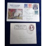 Postal history, Burma, 2 postally used envelopes, one an illustrated card 'Souvenir Day of Surrender