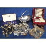 Silver and silver plated flatware and other table items to include silver christening set of spoon