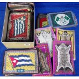 Tobacco Felts, ATC, a shoebox full of felts, mostly animal pelts and flags, mixed sizes (generally