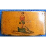 Collectables, a 19th C Wooden Snuff Box with hinged lid depicting a young lady with her skirts