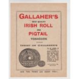 Tobacco advertising, Gallaher, two paper advertising flyers, 'Irish Roll & Pigtail Tobaccos' & '