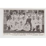 Cricket postcard, b/w printed postcard showing the South African Cricket team & officials, circa