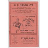 Football Programme, Headington Utd v Merthyr Tydfil, 9th Dec 1950 Southern League (tc, slightly