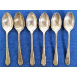 Silver Teaspoons, 6 teaspoons decorated with crossed golf clubs and golf ball 1 hallmarked Sheffield