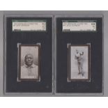 Cigarette cards, Teofani, Famous Boxers, two slabbed & graded Jack Johnson type cards, no 5 (sl