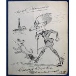 Signed Ephemera, Lucy Morton Collection, original pen and ink self portrait / caricature sketch by