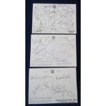 Rugby Union autographs, 3 colour postcards showing Cardiff Arms Park each one with multiple
