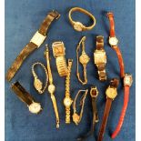 Watches, 14 ladies watches to include a 1930s Crusader 9ct gold ladies watch with gold coloured