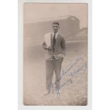 Football autograph, Stoke City, b/w photographic postcard showing 1920's trainer Jimmy Vallance in