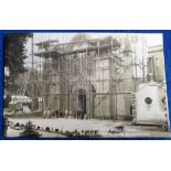 Postcard, Devon, RP showing the west front of Buckfast Abbey Church in course of construction