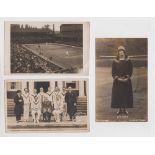 Tennis postcards, 3 vintage b/w photographic postcards, one showing Miss Austin 1920's, another
