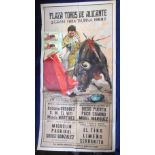 Bull Fighting, colourful original poster covering the 'Plaza Toros de Alicante' festival in